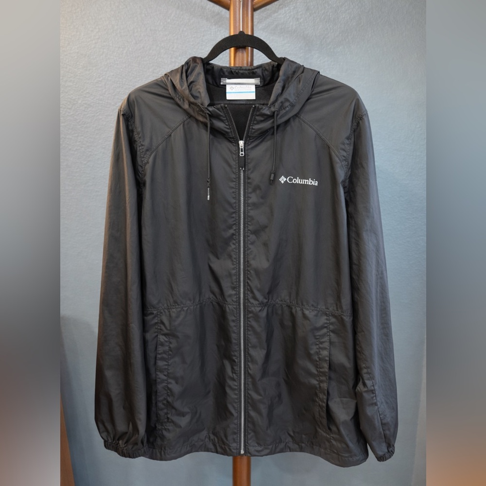 Columbia Women’s Black Lightweight Hooded Windbreaker Jacket Size 1X Like New